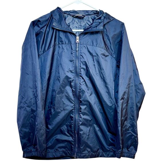 Lands' End Nylon Hooded Windbreaker Rain Jacket Blue Youth Large 14-16 Full Zip - Picture 1 of 7